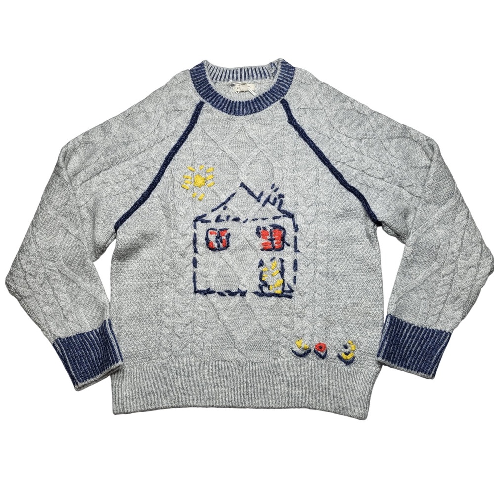 Anthropologie Pilcro Cable Knit Sweater Cozy House Home Embroidered Relaxed XS - Picture 3 of 9